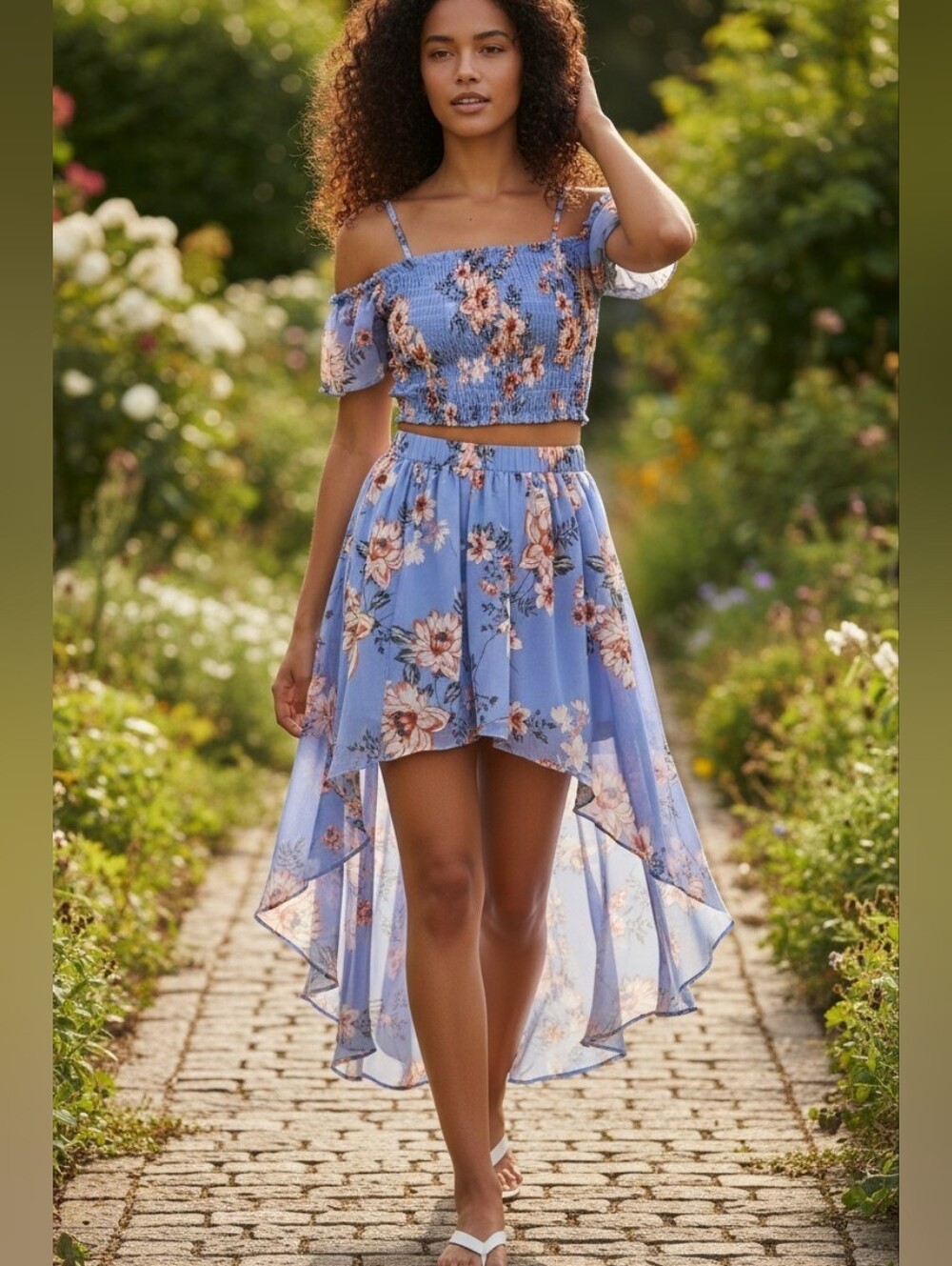 Blue / Periwinkle Floral Kids Matching Skort Set